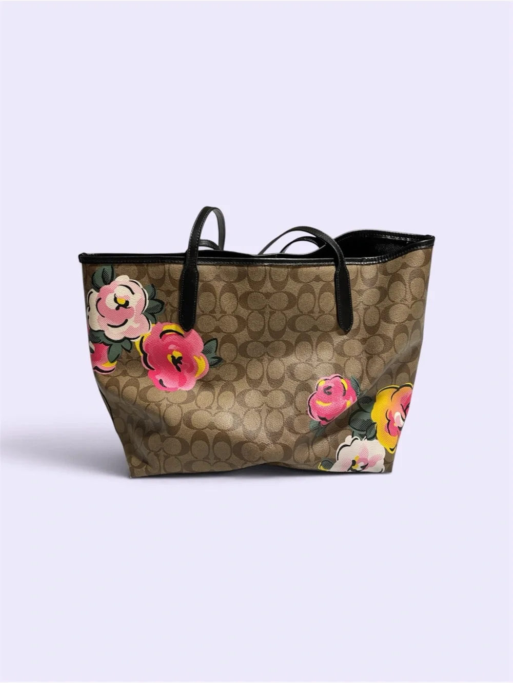 Coach Signature Vintage Rose Print Tote w/Matching Wristlet